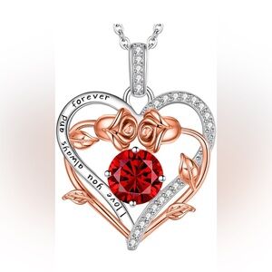 Lomantise Heart Necklace For Women 925 Stearling Silver Rose Heart Birthstone